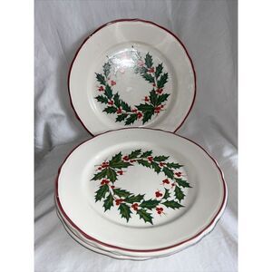 Homer Laughlin Best China Christmas Plate Set Of‎ 4 Holly Design 9 3/4"